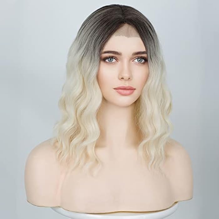 DILLARDS Haircube Ombre Blonde Wigs For Women Short Wavy Bob Wig Middle Part Shoulder Length Heat Resistant Fibre Synthetic Wig (Ombre Blonde) - Image 3